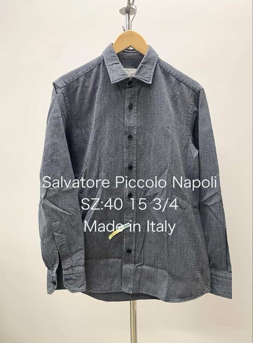 美品Salvatore Piccoloサルバトーレ ピッコロ メンズ 15 3/4 40シャツM長袖SシャンブレーItalyイタリア製Luigi黒シャンBorrelli Napoli 