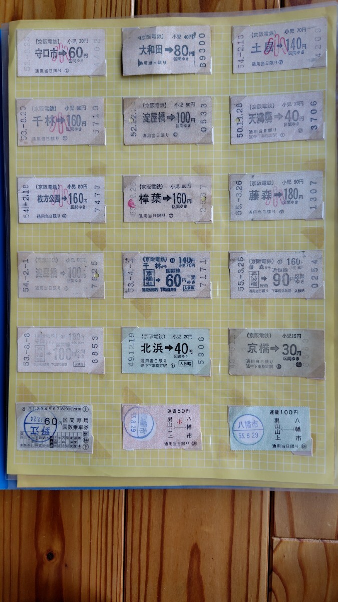 軟券　キップ　京阪電鉄　回数券　乗車券　昭和40-50年代