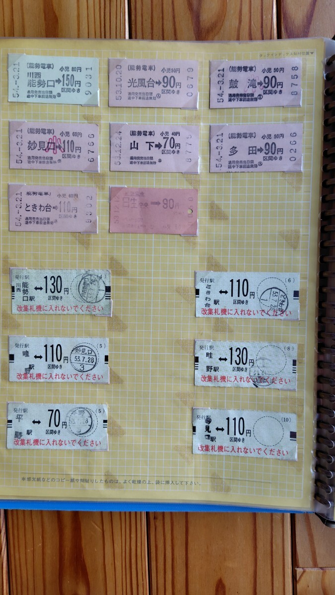 軟券　キップ　能勢電車　乗車券　回数券　昭和50年代