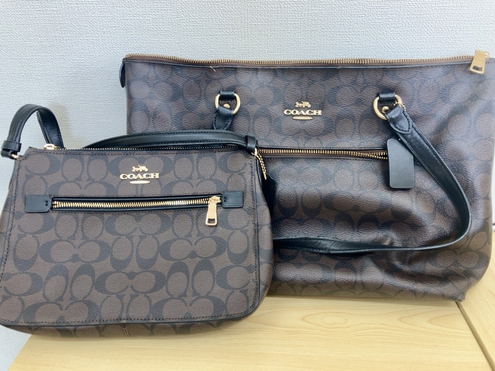 ★コーチ COACH バッグ シグネチャー 中古 2点 レザー ショルダーバック 中古 2点 ブラウン ブラック系 