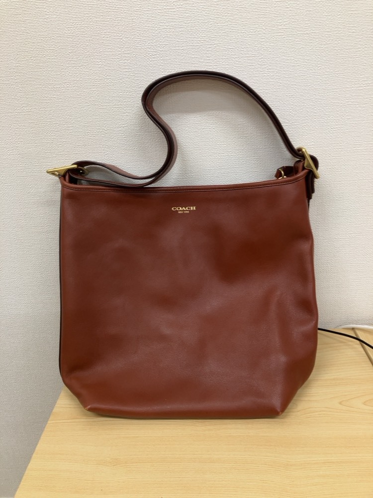 ★COACH コーチ バッグ レザー ブラウン ショルダーバッグ 斜めがけ ヘリテージ・ウェブ・レザー・ダッフル 中古 