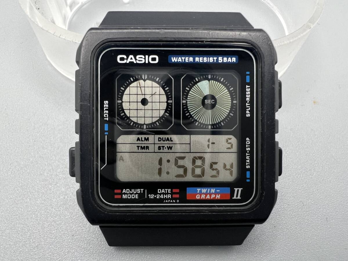 P813☆稼動品 カシオ CASIO AE-21W ツイングラフ TWIN-GRAPH II クオーツ 腕時計 デジタル 当時物 フェイスのみ 現状渡し 1円〜