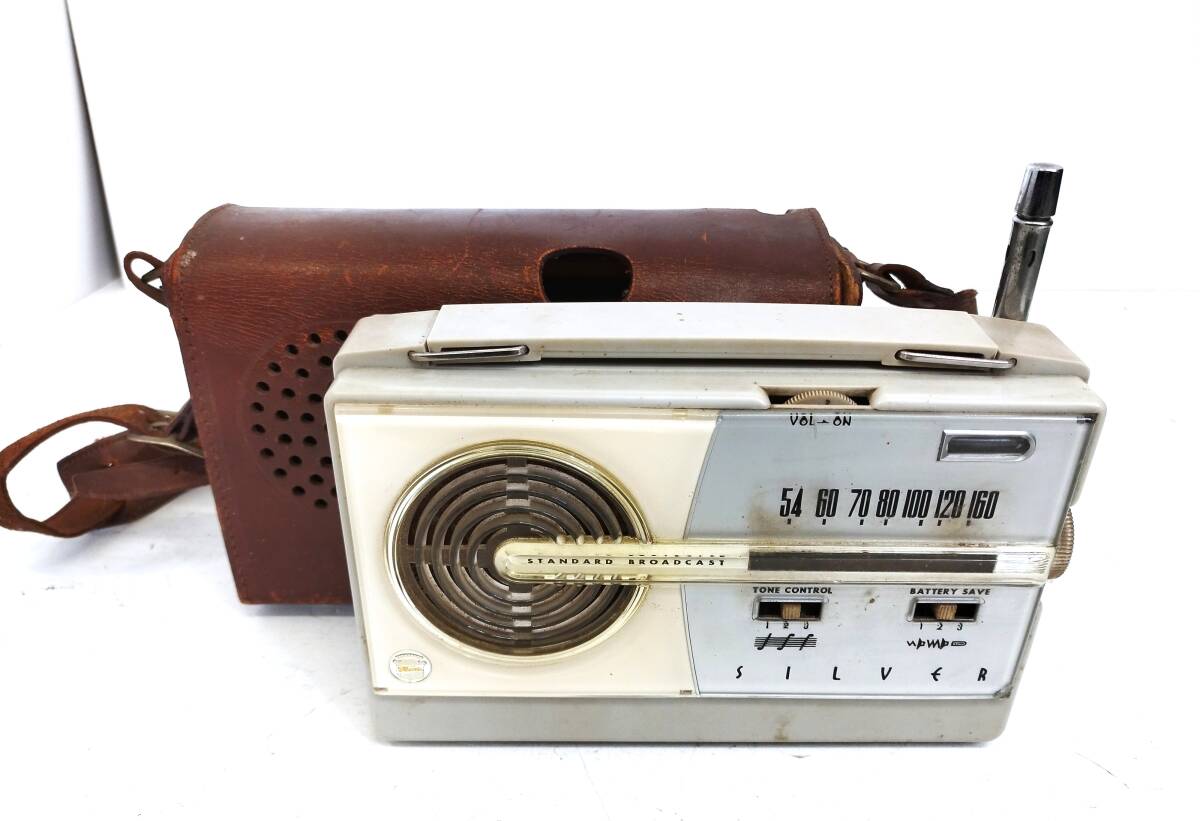 712 白砂電機製 SILVER SX-620 シルバー ポータブルラジオ 真空計ラジオ 革ケース付 アンティーク ビンテージ 