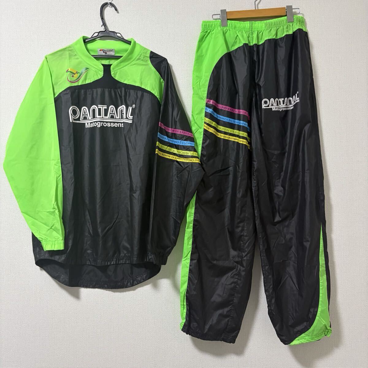 【美品　XL相当】PANTANAL ピステ　上下セット グリーン ブラック O サッカー パンタナル　ウインドブレーカー　トレーニングウェア