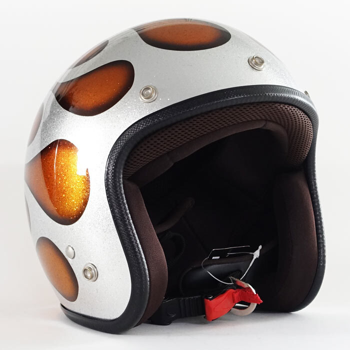 【72JAM HELMET】ジャムテックジャパン ジェットヘルメット XLサイズ クラシカルフレイムス シルバー×オレンジ