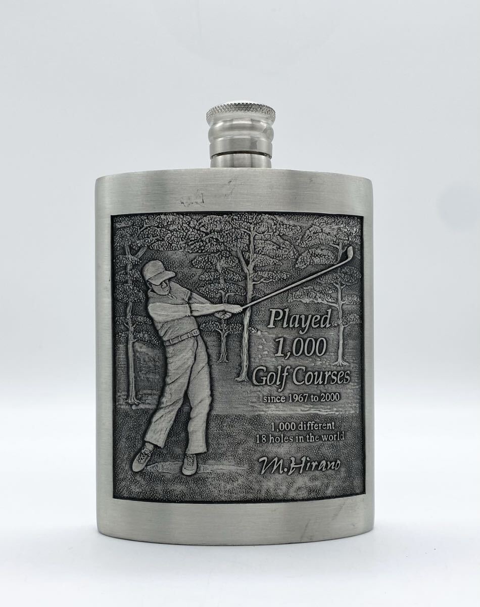 【未使用保管品】◇ゴルフプレーヤー エンボス スキットル ピューター製 錫製品 ウイスキーボトル◇