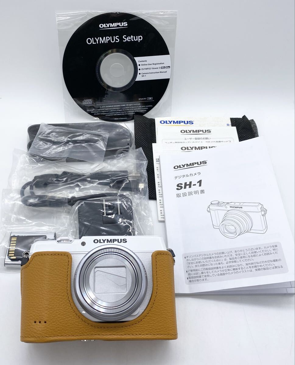 【ほぼ未使用品】◇OLYMPUS オリンパス STYLUS スタイラス SH-1 コンパクトデジタルカメラ ホワイト◇取説有 / ボディジャケット付き