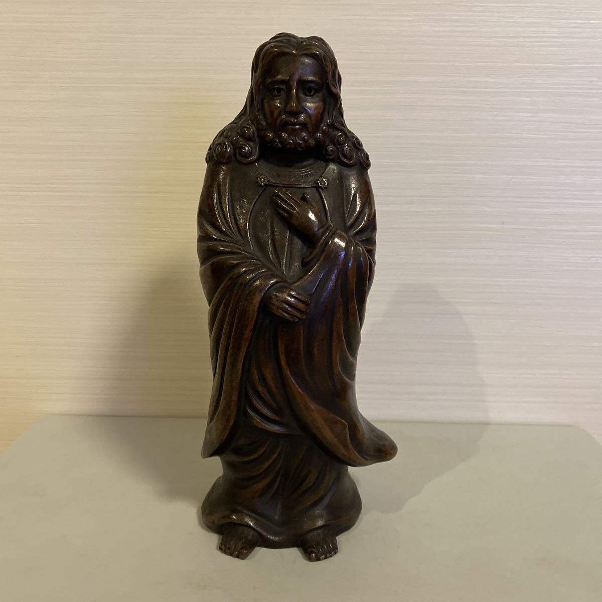 珍品 希少品 備前焼 備前 イエス・キリスト キリスト像 キリスト教 宗教 置物 オブジェ 細密彫刻 在銘 幽仙 骨董品 古美術品【311】