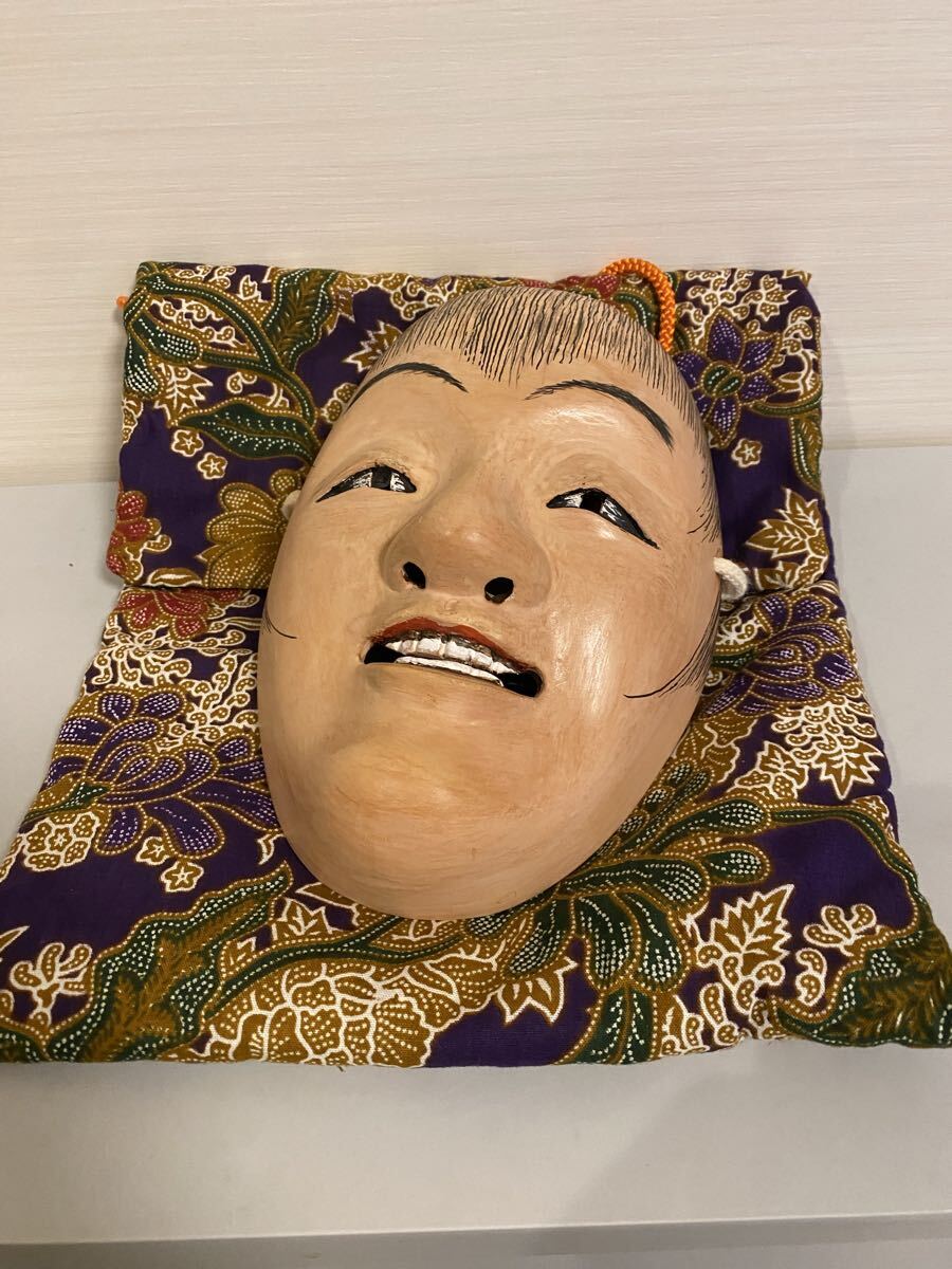 時代 彩色 木彫 能面 猩々 在銘/美臣 作家 歌舞伎 狂言 能 邪楽 面袋 細密彫刻 骨董品 古美術品 日本美術 面 魔除け 縁起物【316⑤】