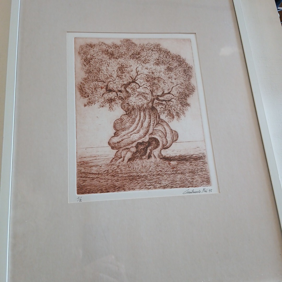 C896 作者不明　サイン有り　木の根の株のような　　図柄の　銅版画　作品です