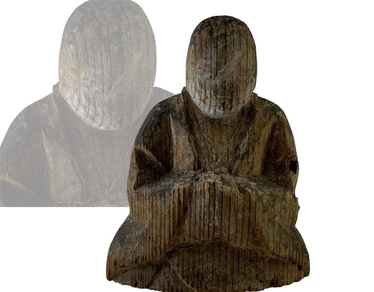 【F】木彫 仏像 地蔵尊風 素朴像 民間信仰像 時代不詳 古作 高さ17cm ★flok/2599★ee7100