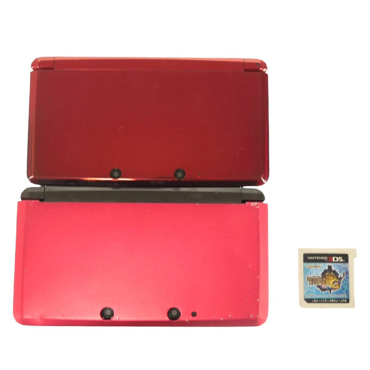 1円スタート ゲーム機 ソフト 3点セット Nintendo 任天堂 3DS モンスターハンター モンハン レッド 赤 家電 電化製品 本体 動作未確認