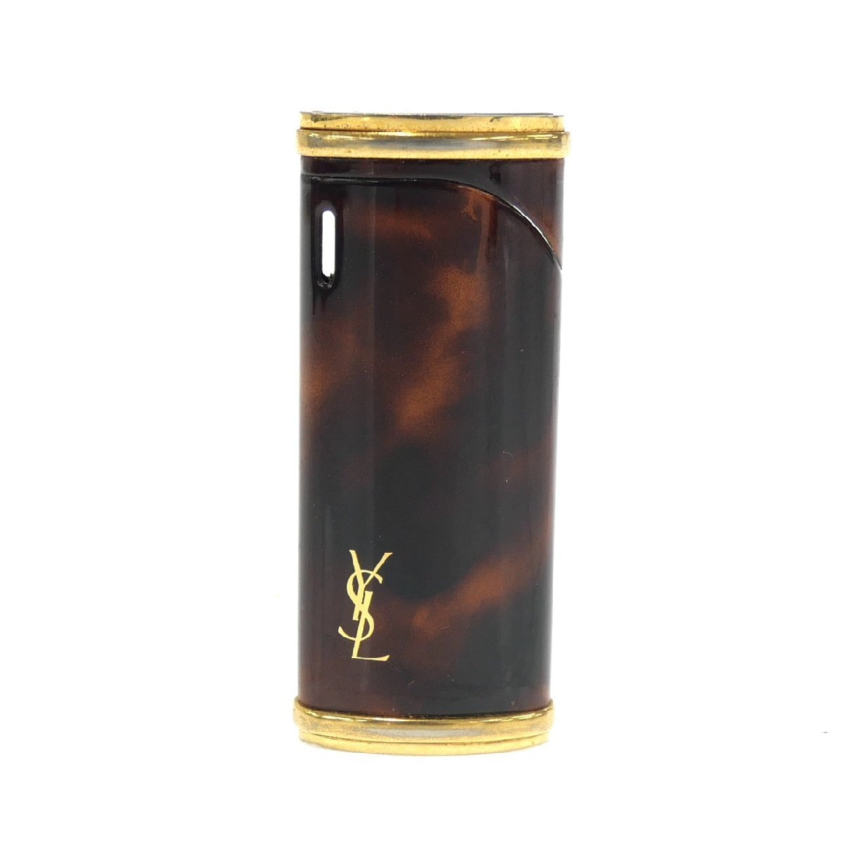 1円スタート YVES SAINT LAURENT イヴサンローラン ガスライター YSLロゴ マーブル ブラウン ゴールド 喫煙具 タバコグッズ 着火確認済