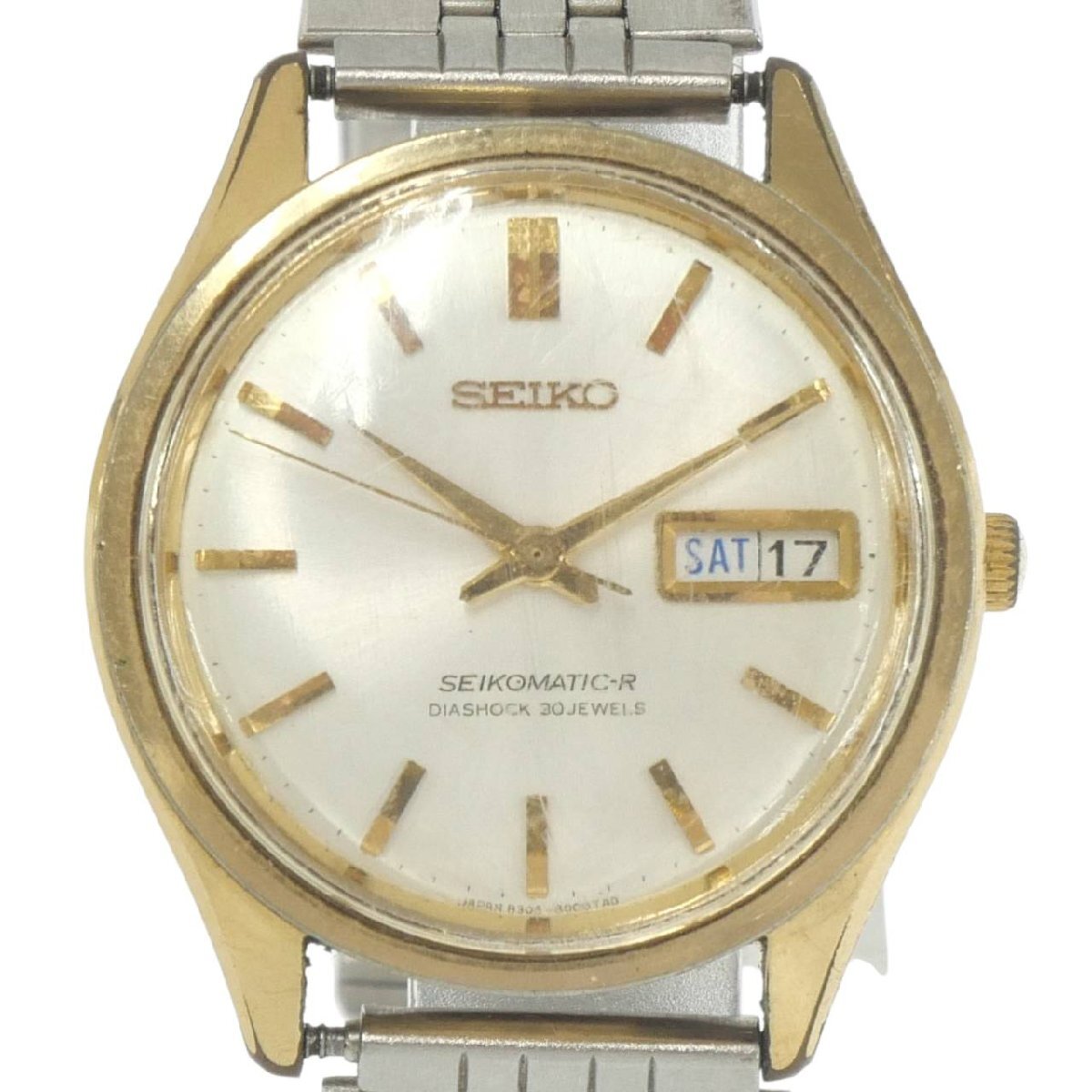 1円スタート 稼働品 SEIKO セイコー SEIKOMATIC-R セイコーマチックR 8306-8000 自動巻き スクエア 30石 デイデイト シルバー文字盤 腕時計