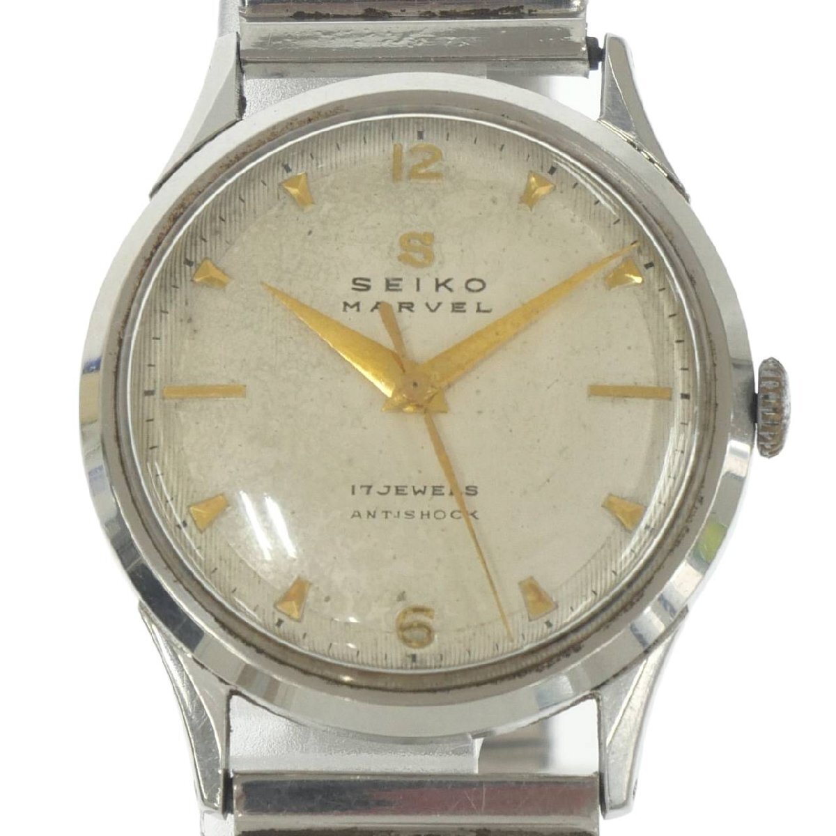 1円スタート SEIKO セイコー MARVEL マーベル 13063 手巻き 17石 3針 ラウンド SS ステンレススチール 白文字盤 メンズ 腕時計 現状不動