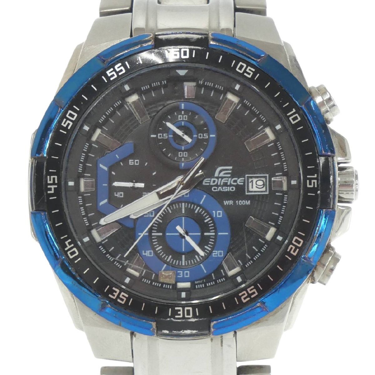 1円スタート CASIO カシオ EDIFICE エディフィス EFR-539 クォーツ QZ ラウンドフェイス 黒文字盤 メンズ 腕時計 ウォッチ SS 動作未確認