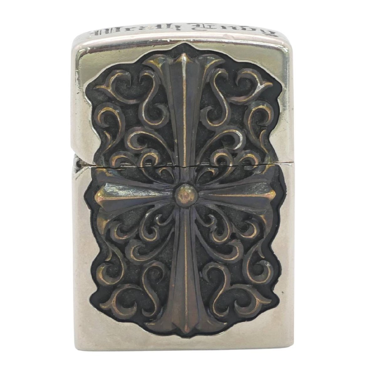 1円スタート Zippo ジッポー オイルライター フルメタルジャケット クロス スクエア シルバー 喫煙具 煙草グッズ 火花○ 着火未確認