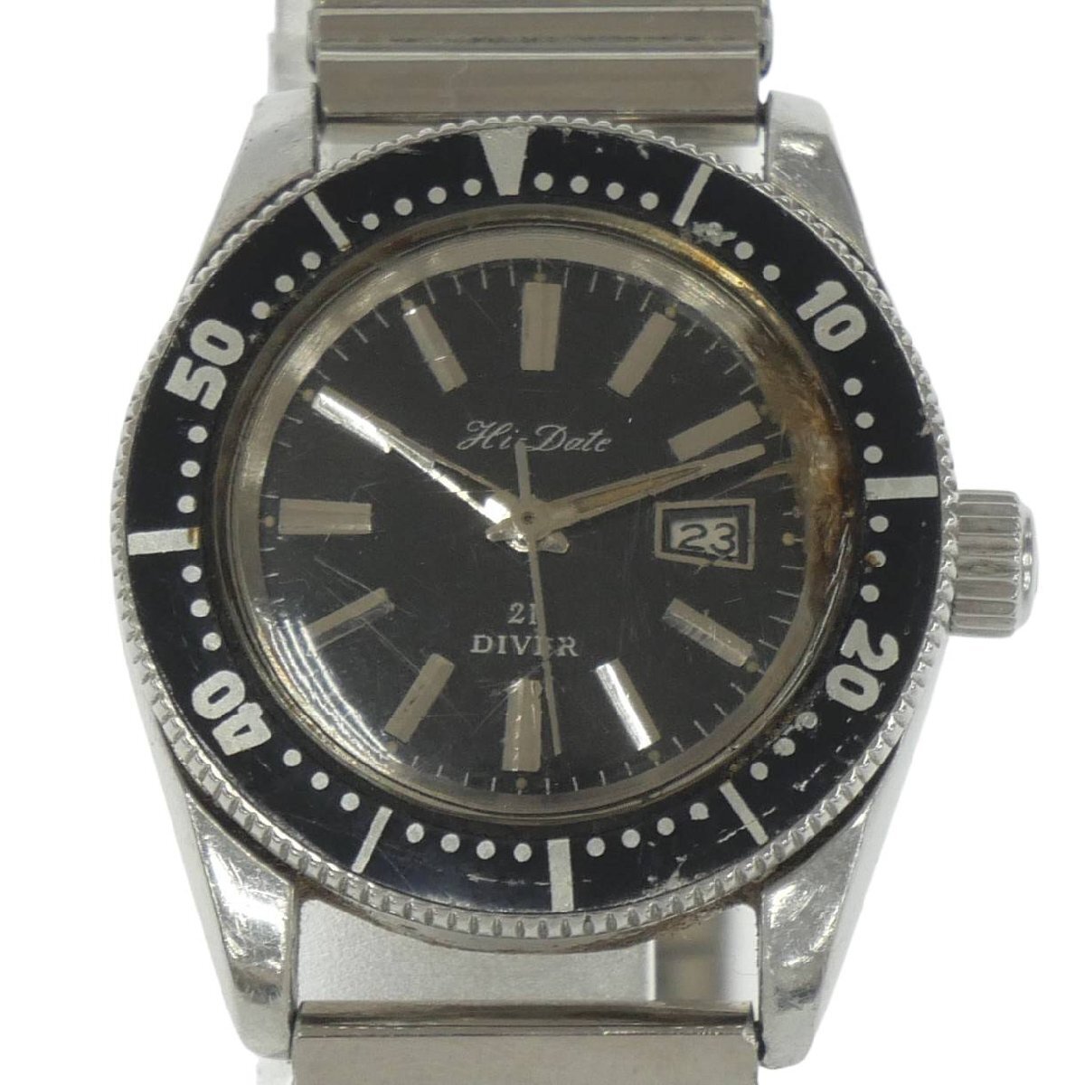 1円スタート 稼働品 ORIENT オリエント Hi-Date ハイデイト ダイバーズウォッチ T9530 自動巻き デイト ラウンド ブラック文字盤 レディー