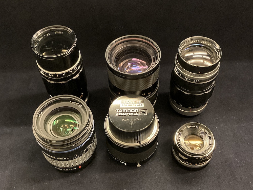 中古カメラ レンズ6点まとめて (7) TAMRON Nikon Teleconverter TC-200 Canon 35mm 1:2 135mm 1:3.5 Takumar OLYMPUS 現状品