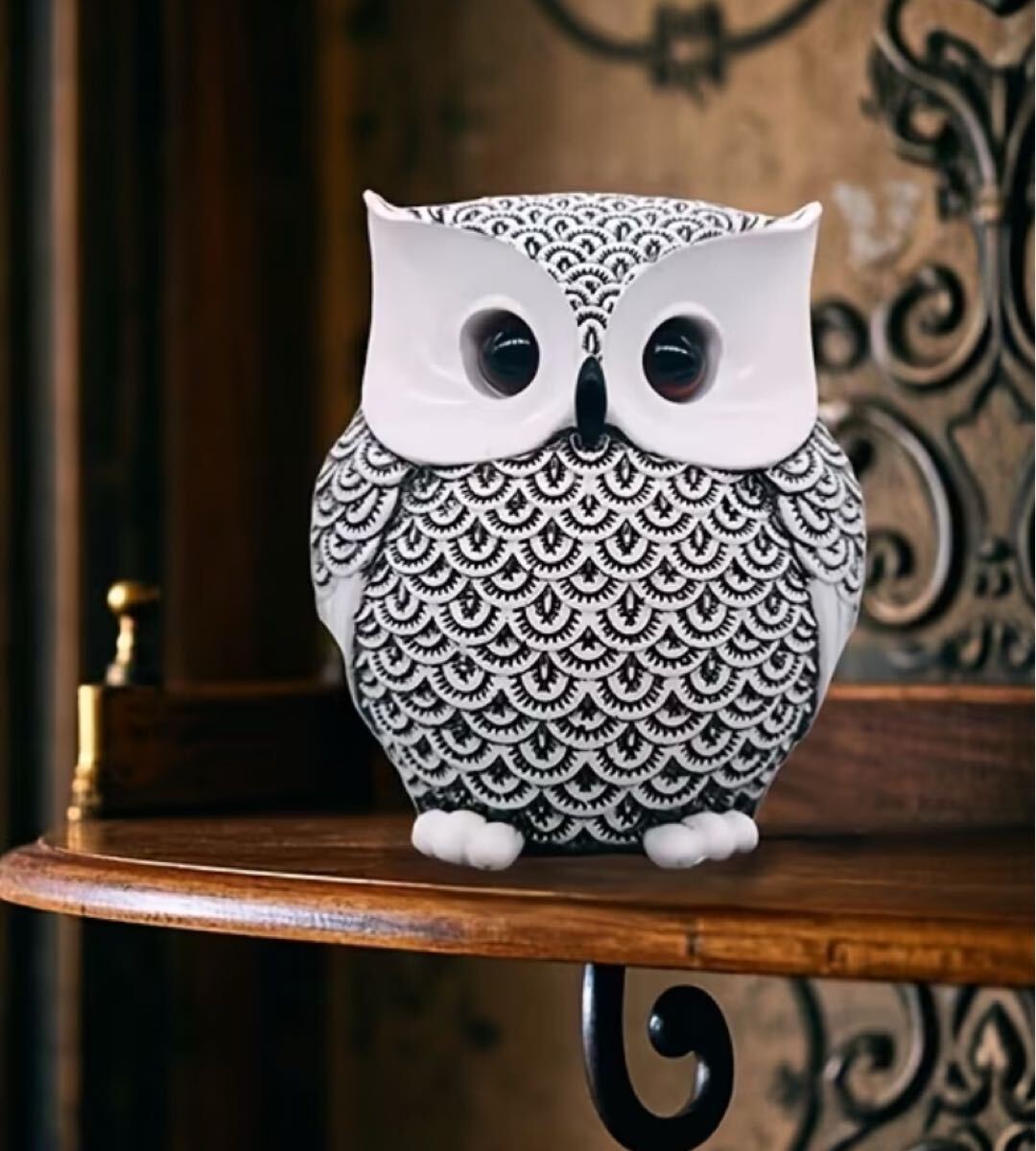 ■新品■ふくろう【1003 ホワイト】縁起物　かわいい　アンティーク　置物　インテリア雑貨　風水　開運　フクロウ　オブジェ　商売繁盛