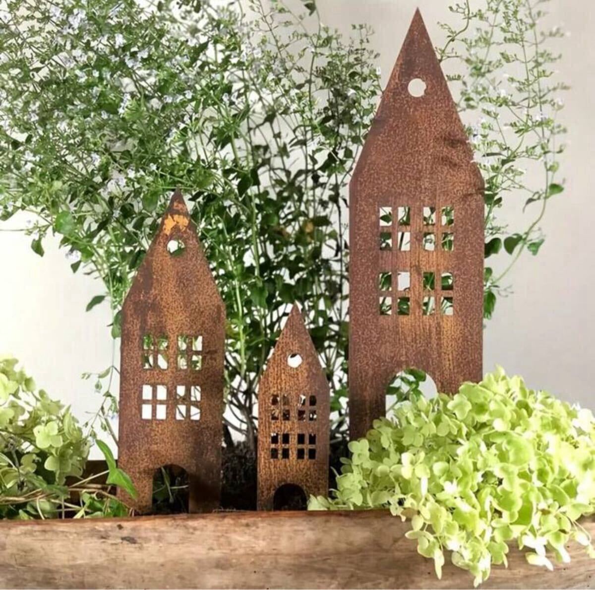 ■新品■ガーデン【3点セット】ガーデンピック【アイアン】593 ハウス　家【サビ加工】雑貨　オーナメント　ガーデニング　錆　かわいい