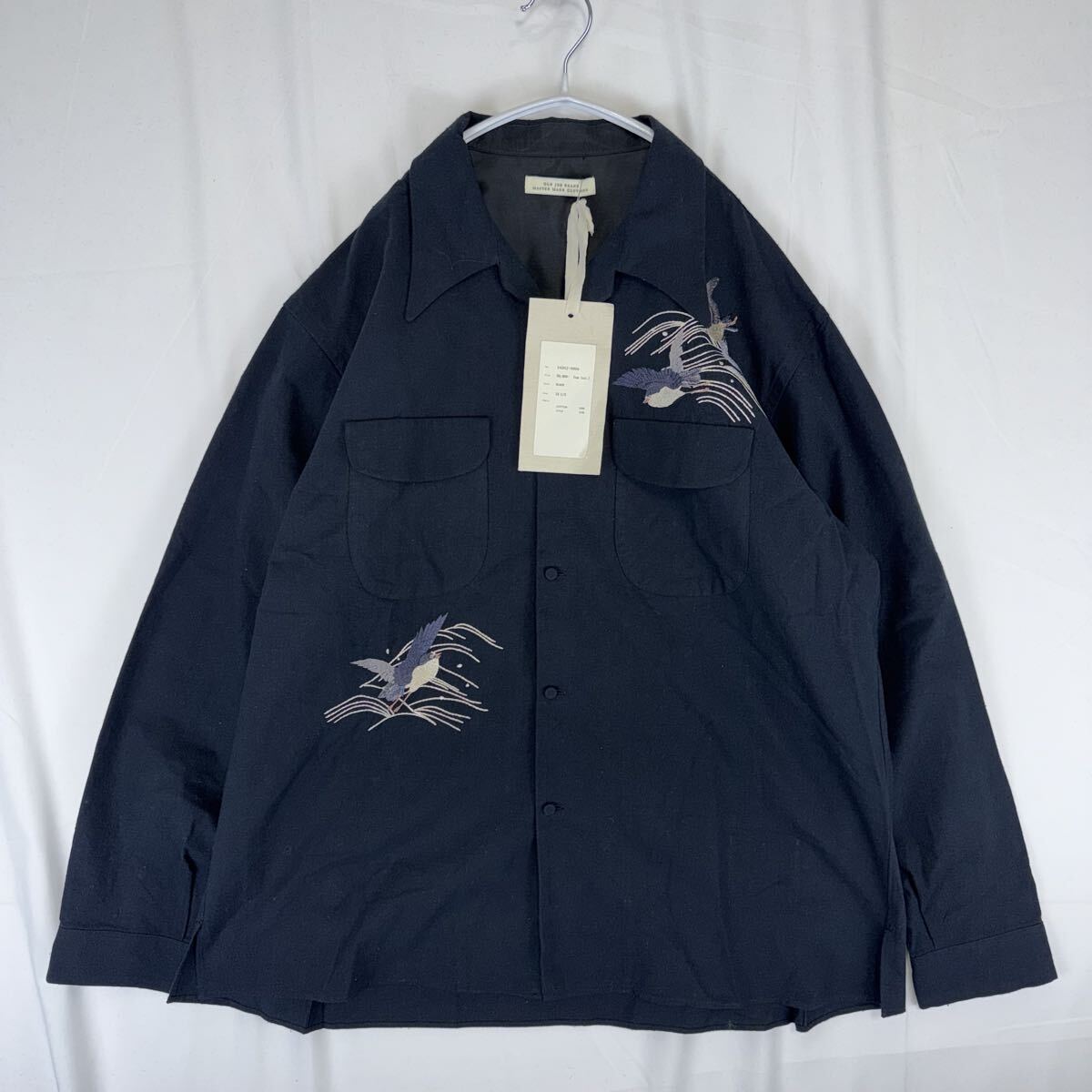 新品 24AW OLD JOE&CO. SWALLOW COLLAR NASSOU SHIRTS EMBROIDERY オールドジョー シルク混 開襟 オープンカラー 長袖シャツ 鳥 刺繍 黒 M