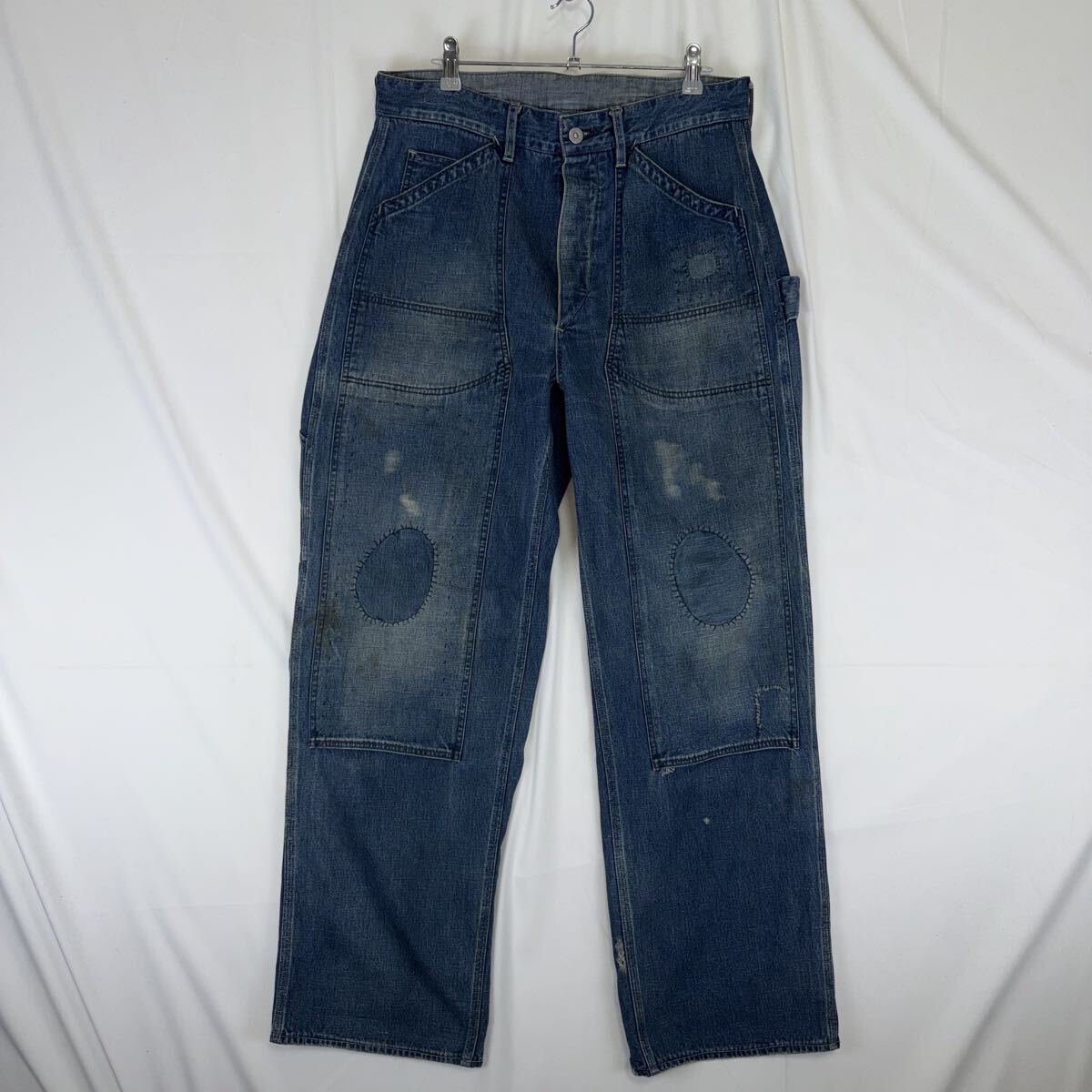 美品 22SS OLD JOE DOUBLE CLOTH FRONT TROUSER SCAR FACE オールドジョー ダブルニー シンチバック ダメージ加工デニムパンツ ジーンズ 32