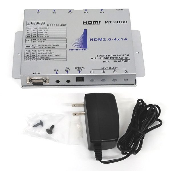 ☆Apantac/アパンタック 4K60p対応HDMI切替器（4入力） SWHDM-Aシリーズ　SWHDM2.0-4×1A 【通電のみ】【送料全国一律600円】