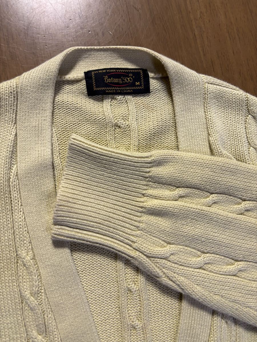 Botany500 Traditional　　綿100％　黄ベージュ/ケーブル編みカーディガン