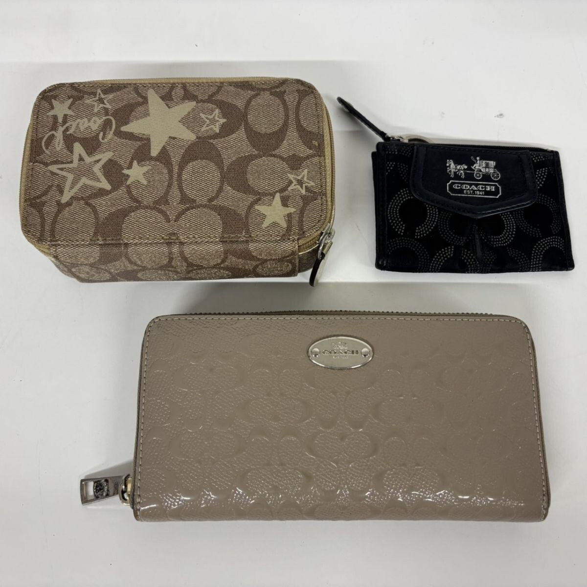N400-■-0 COACH コーチ パテント 長財布/星柄 ポーチ/馬車ロゴ コインケース シグネチャー柄 まとめ 計3点 NB