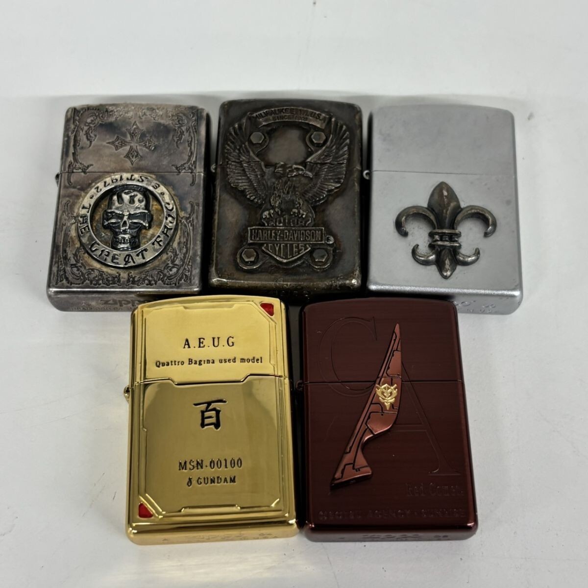 N383-■▲【まとめ】Zippo ジッポー オイルライター スカルメタル/イーグルメタル/百合の紋章/機動戦士Zガンダム 百式 計5点 NB