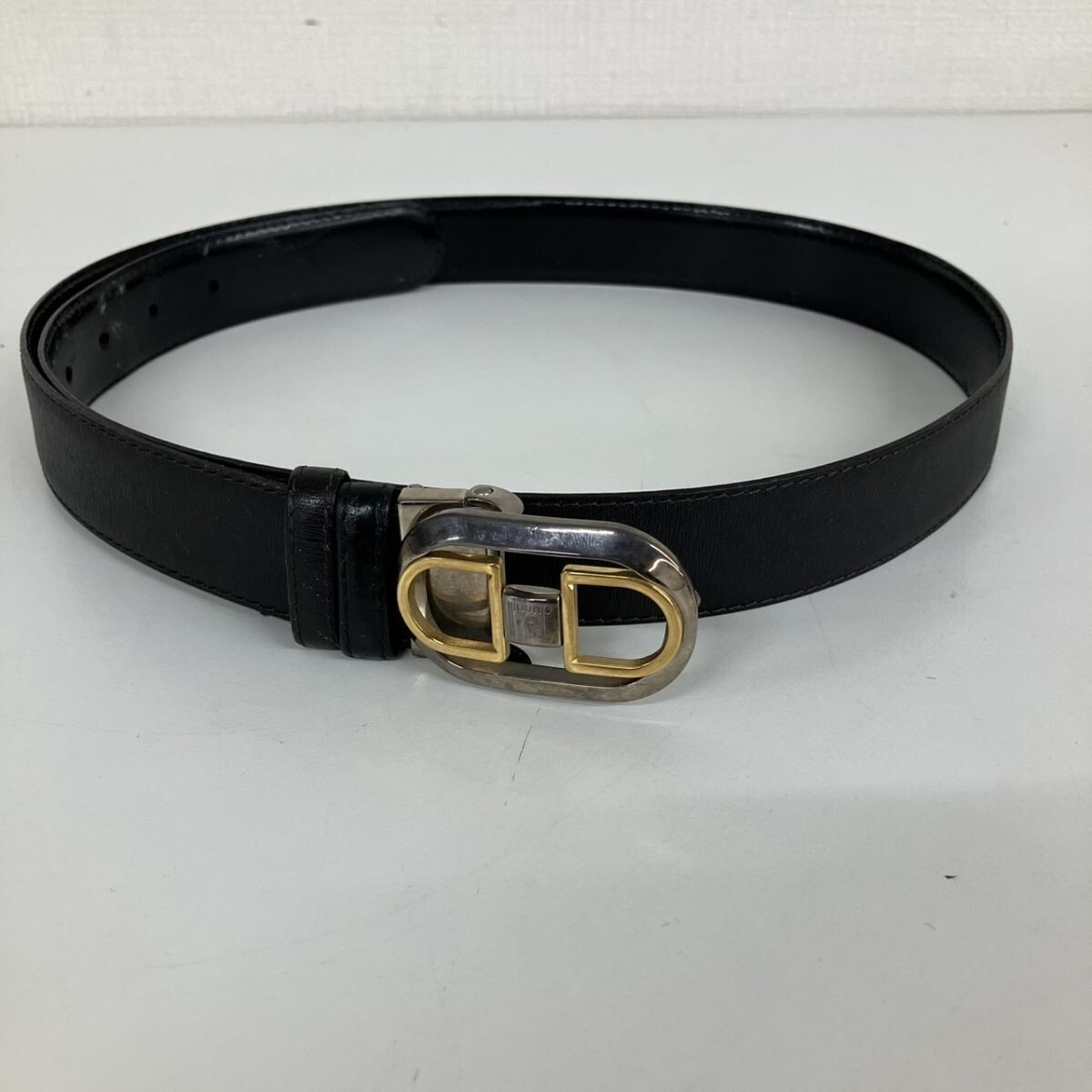 N132-Z23-294 ◎ レザーベルト dunhill ダンヒル バックル ヴィンテージ ブラック 黒 ゴールド シルバー NA