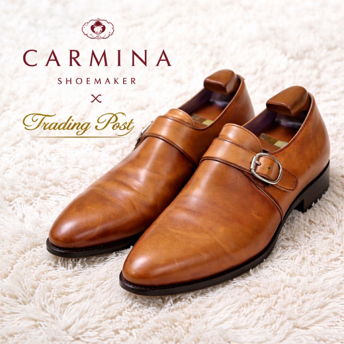 極美品 カルミナ×トレーディングポスト シングルモンクストラップシューズ　ライトブラウン 6/25cm シューズケース付