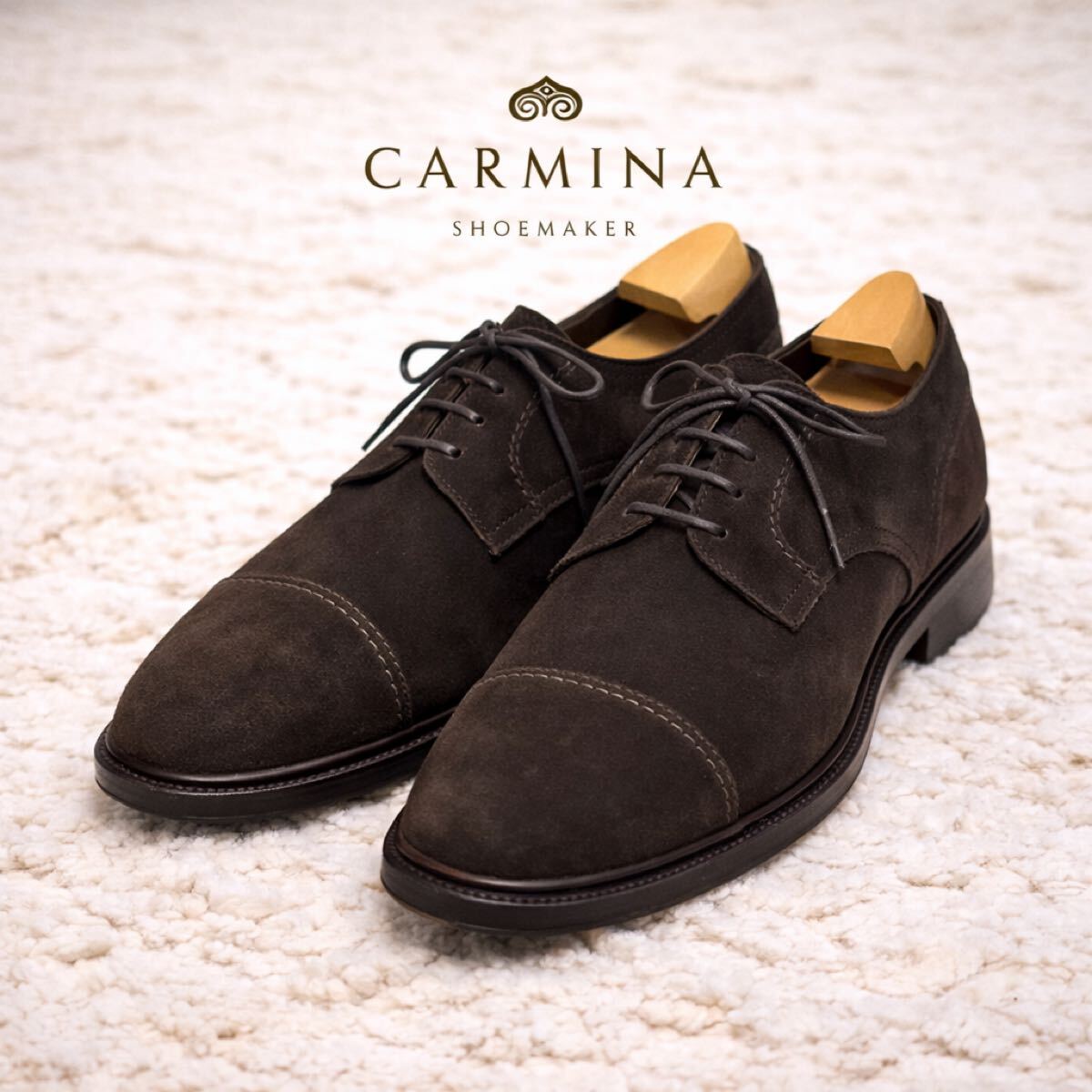 極美品　未使用級 CARMINA スエードストレートチップシューズ ダークブラウンUK6/25cm カルミナ