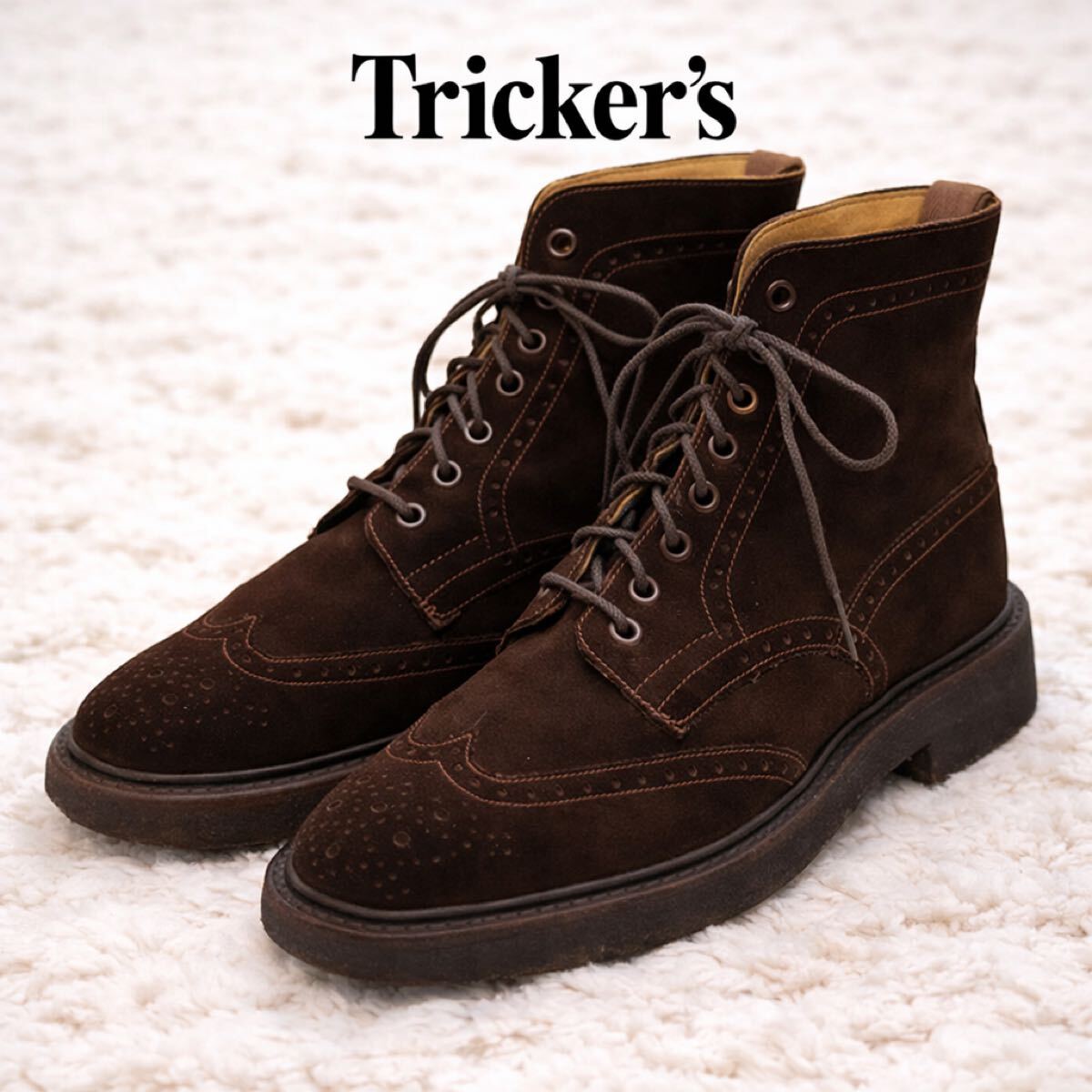 美品 トリッカーズ スエードウイングチップカントリーブーツ ブラウン26.5 M2508 Tricker’s 英国製