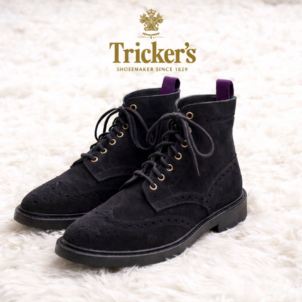 美品 トリッカーズ×ケント&カーウィンM2508 スエードカントリーブーツ ブラック26cm Tricker’s