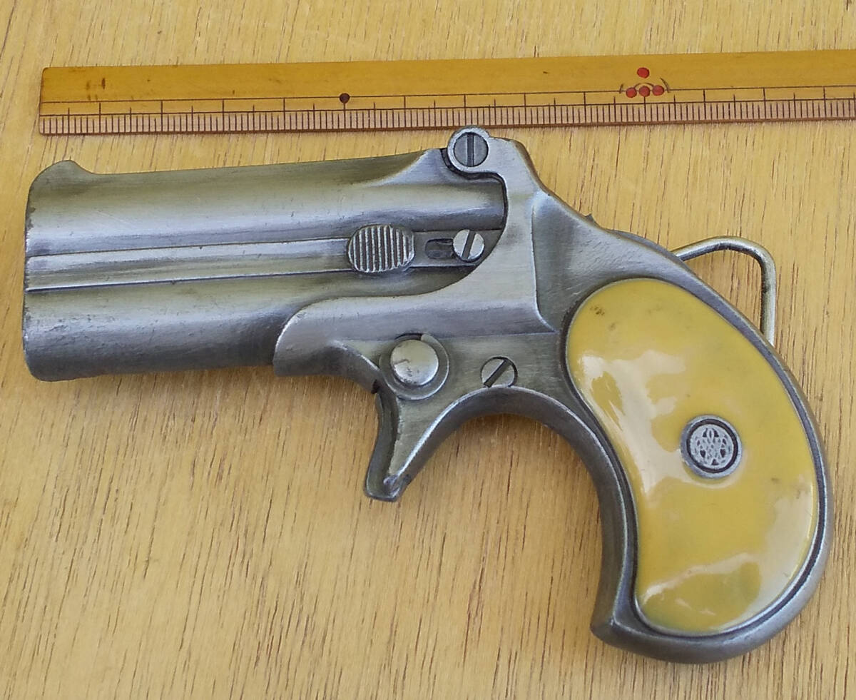 ヴィンテージ バックル Deringer デリンジャー 真鍮製 BERGAMOT BRASS WORKS 1978 MADE IN USA F-136 護身用 拳銃 ピストル ガン ベルト