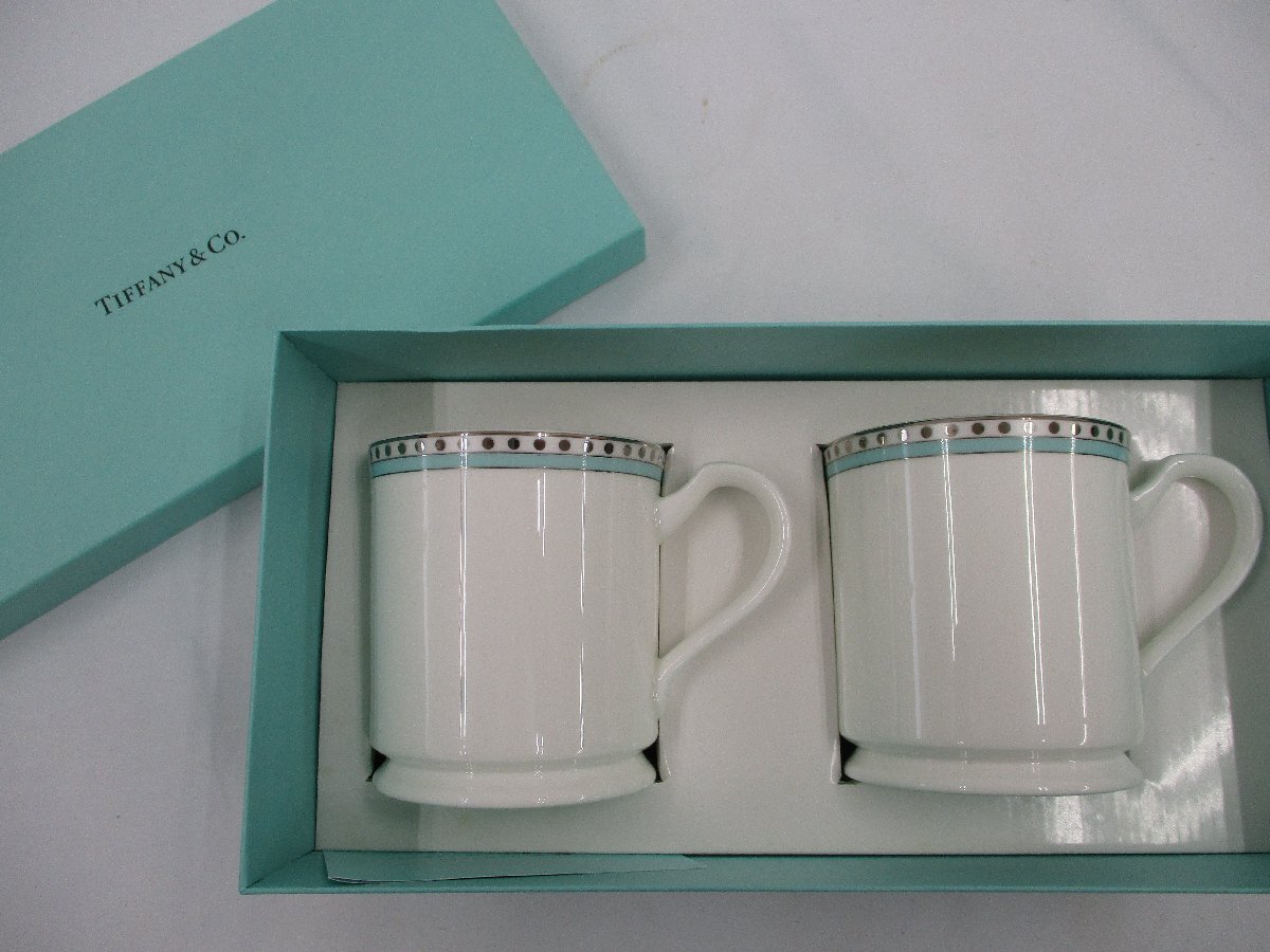 ティファニー★TIFFANY★ペアマグカップ・プラチナブルーバンド★未使用品★H7929