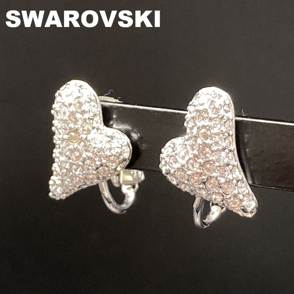 【人気】SWAROVSKI / スワロフスキー イヤリング シルバー ハート ラインストーン レディース アクセサリー/A-77