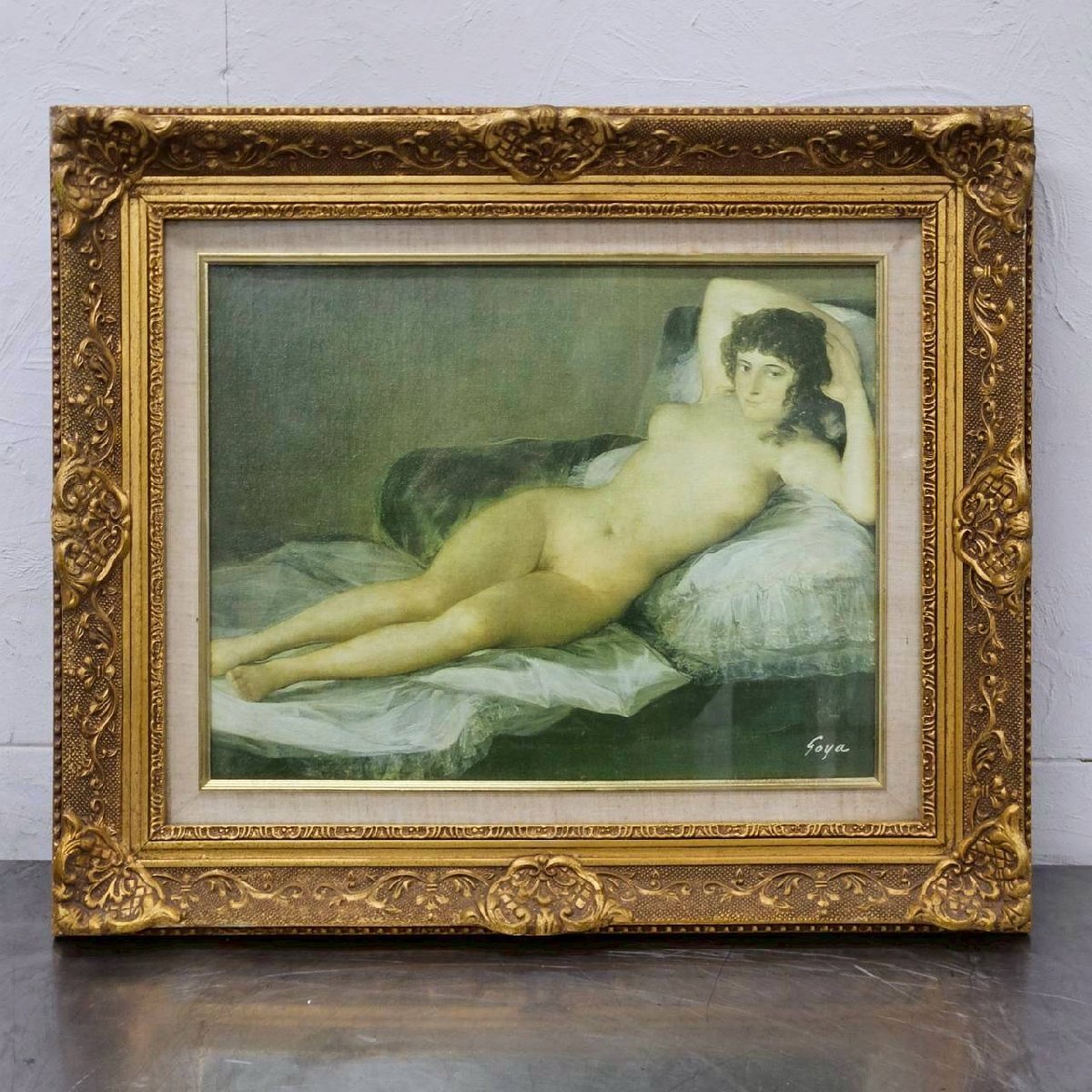 複製画 「裸のマハ」 フランシスコ・デ・ゴヤ 人物画 額縁 約W580×H490mm /D3498