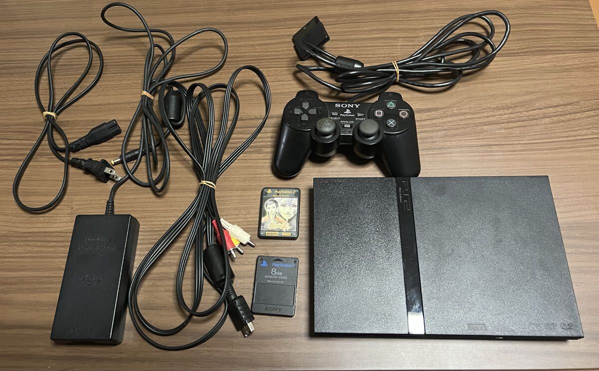 【動作確認済】薄型 PS2 本体セット（SCPH-70000）ACアダプタ・メモカ2枚付 ※コントローラーのみジャンク