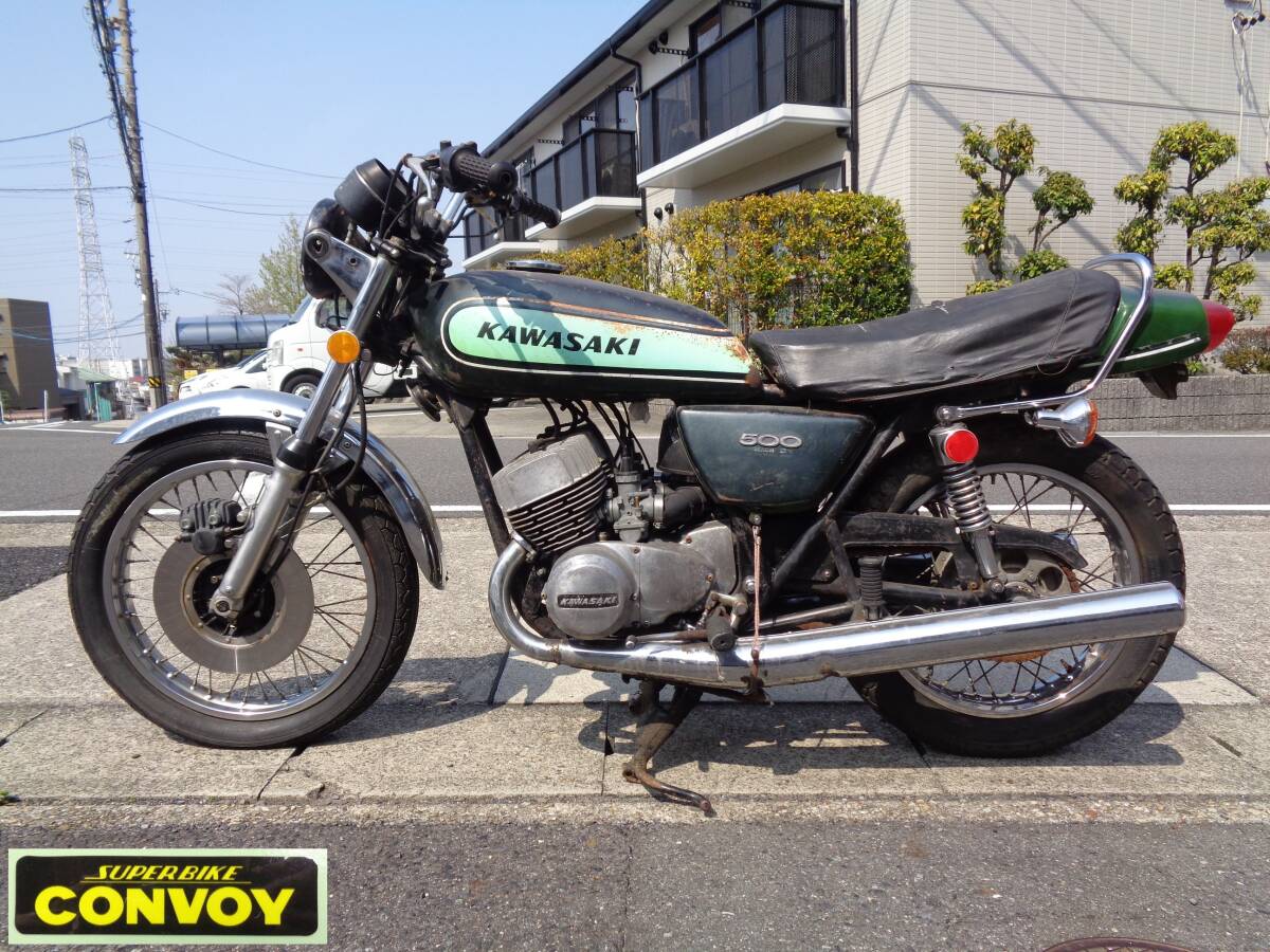 ［0124］値下げ! カワサキ 500SS H1 通関証明書/書類有 鍵無し 現状渡し レストアベース 部品取り 名古屋発 キック降りません H1F-08＊＊＊