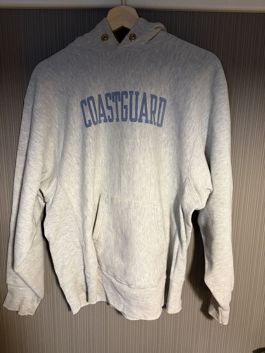 超希少 Champion 80sリバースウィーブ REVERSEWEAVE COASTGUARD パーカー グレー 染み込み Ｌ1円スタート USA製