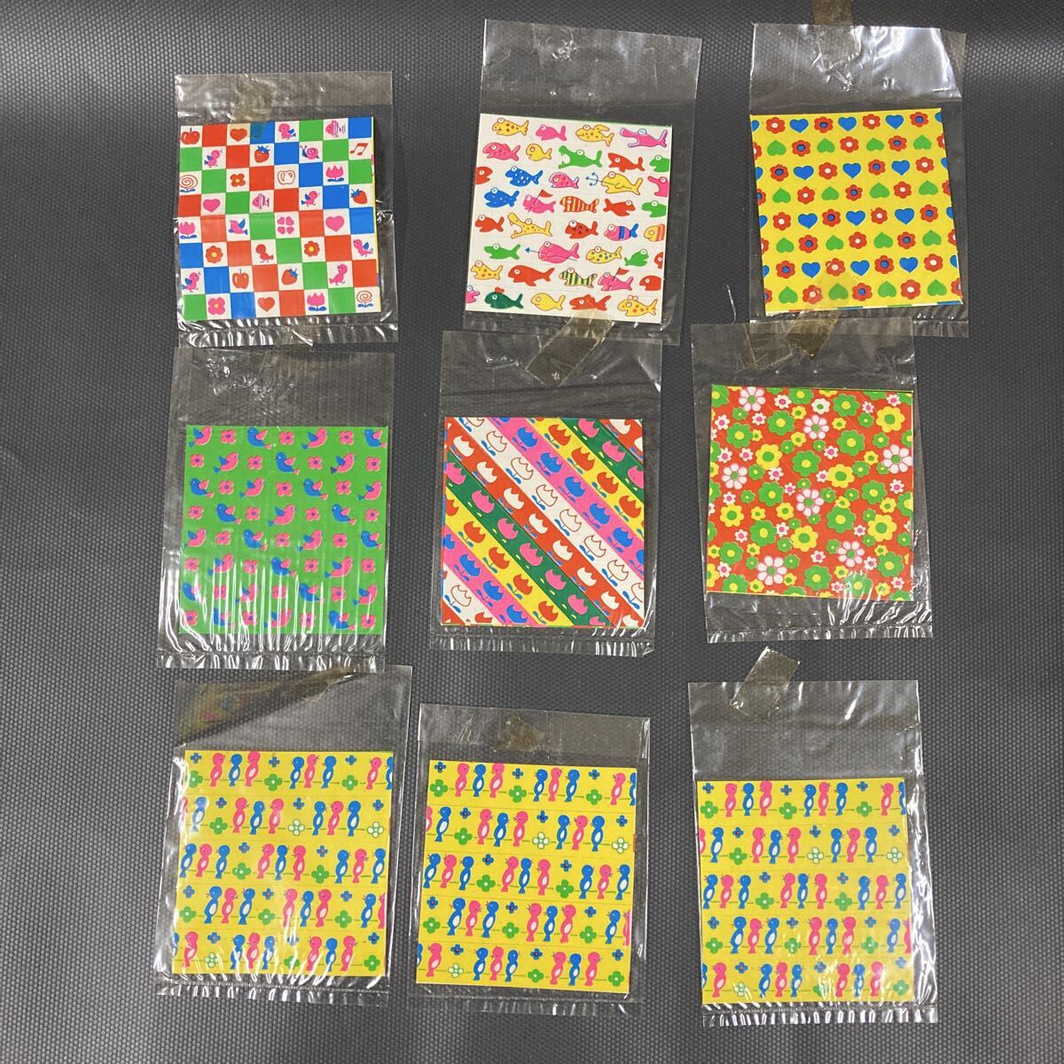 昭和レトロ 千代紙柄 シール 9枚 当時物 駄菓子屋 珍品 レトロポップ ファンシー