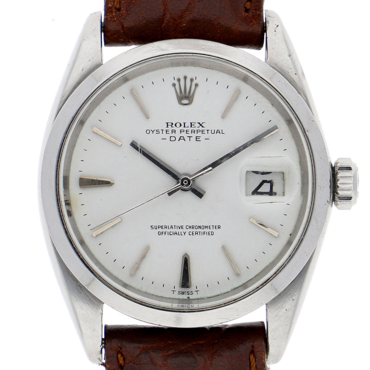 ROLEX ロレックス 1500 オイスターパーペチュアル ホワイトダイヤル SS/レザー 自動巻き メンズ【143579】