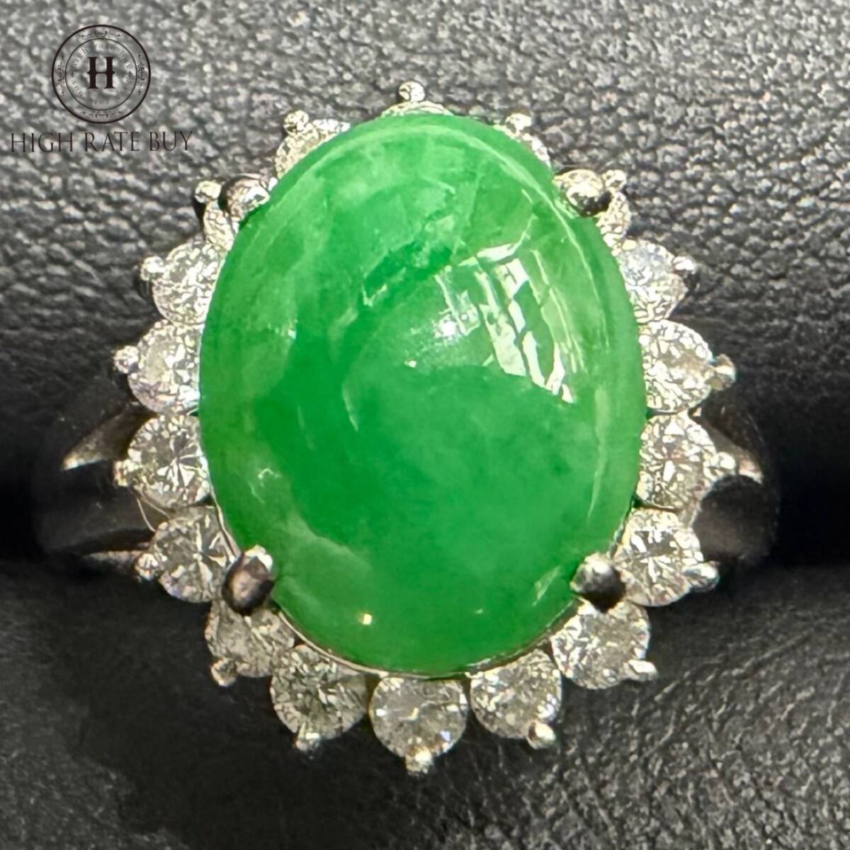 極上品 1円スタート 天然翡翠 リング Pt900 プラチナ ヒスイ ジェイダイト3.491ct ダイヤモンド0.61ct 7.9g 13号 指輪 GRJソーティング