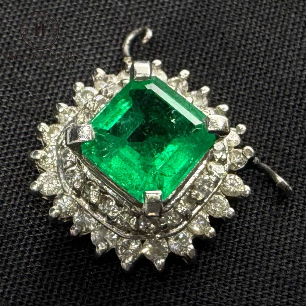 極上品 1円スタート 天然エメラルド ペンダントトップ Pt900 プラチナ エメラルド0.813ct ダイヤモンド0.36ct 3.4g ベリル GRJソーティング