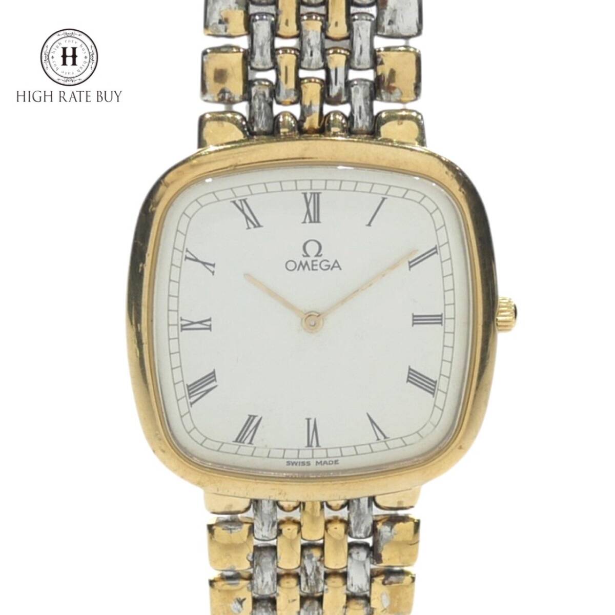 1円スタート 稼動品 OMEGA オメガ DE VILLE デビル デヴィル 1451/439 クォーツ QZ スクエア ローマン アイボリー文字盤 メンズ 腕時計
