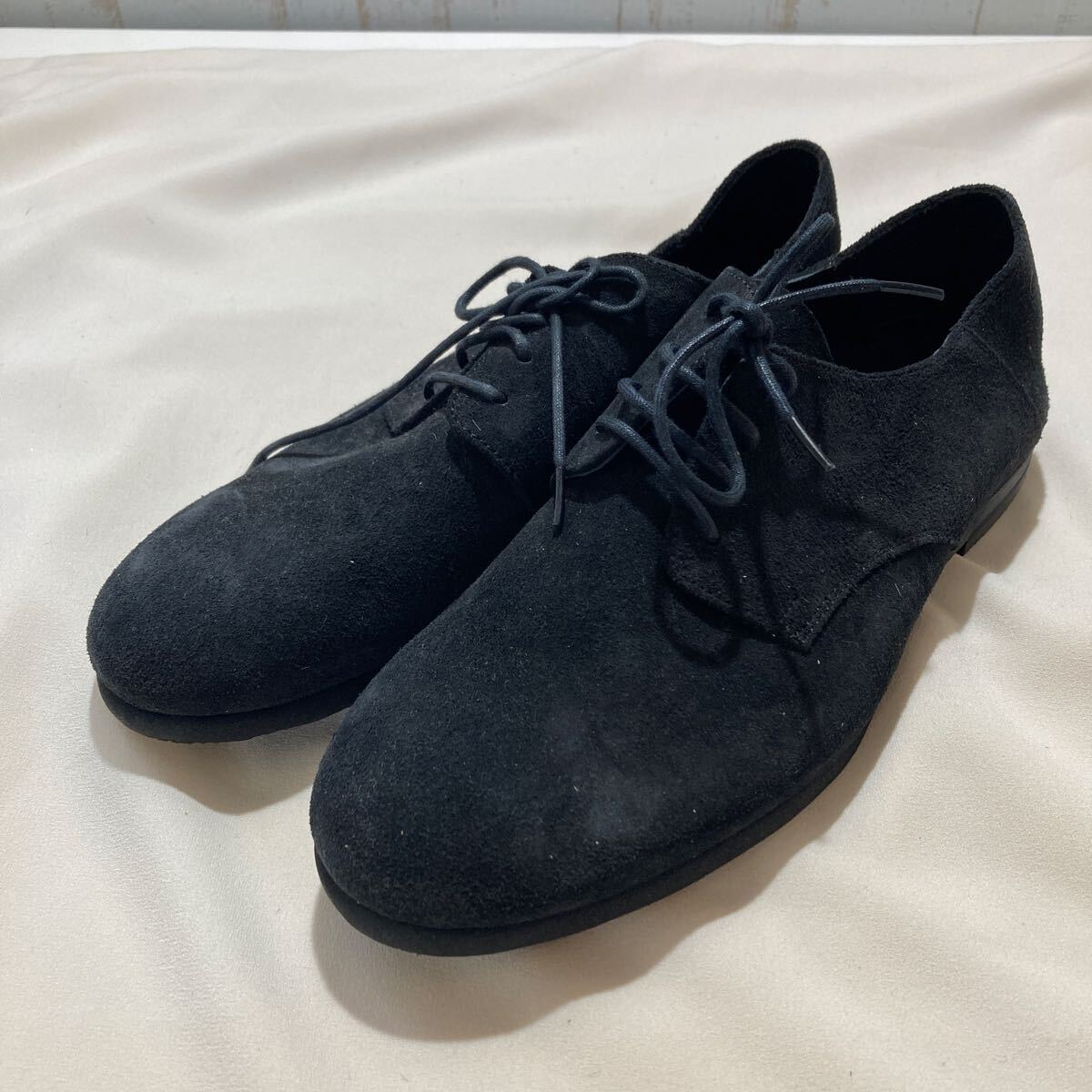 117 靴 que スエード バックスキン プレーントゥ Vibram ビブラム 革 本革 レザー 黒 ブラック L アウトソール長約27cm メンズ レディース