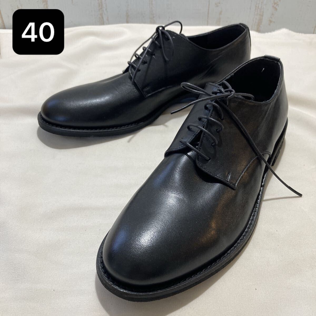 106 革靴 プレーントゥ 革 本革 レザー 黒 ブラック 25cm? アウトソール長29.5cm